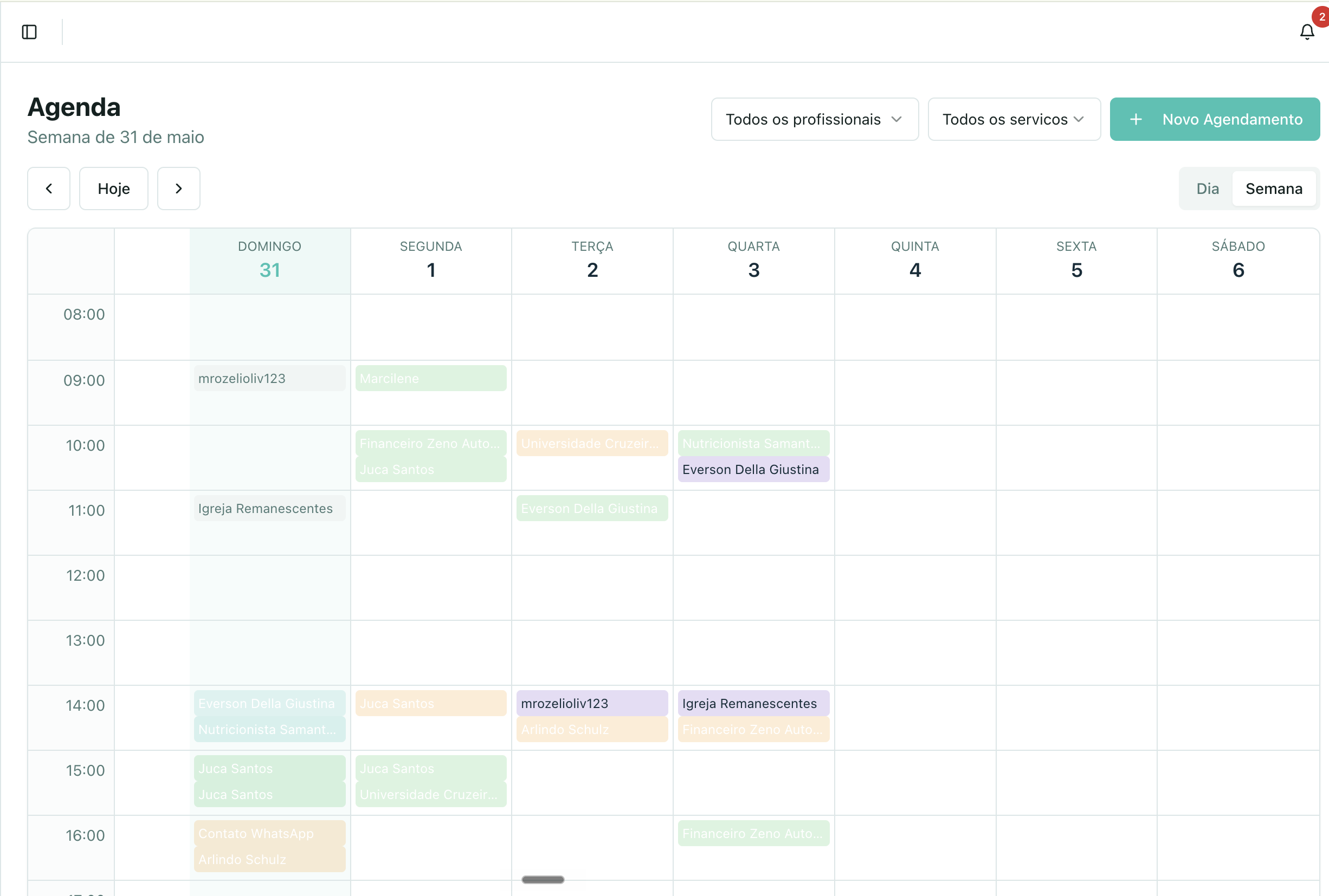CRM — agenda semanal